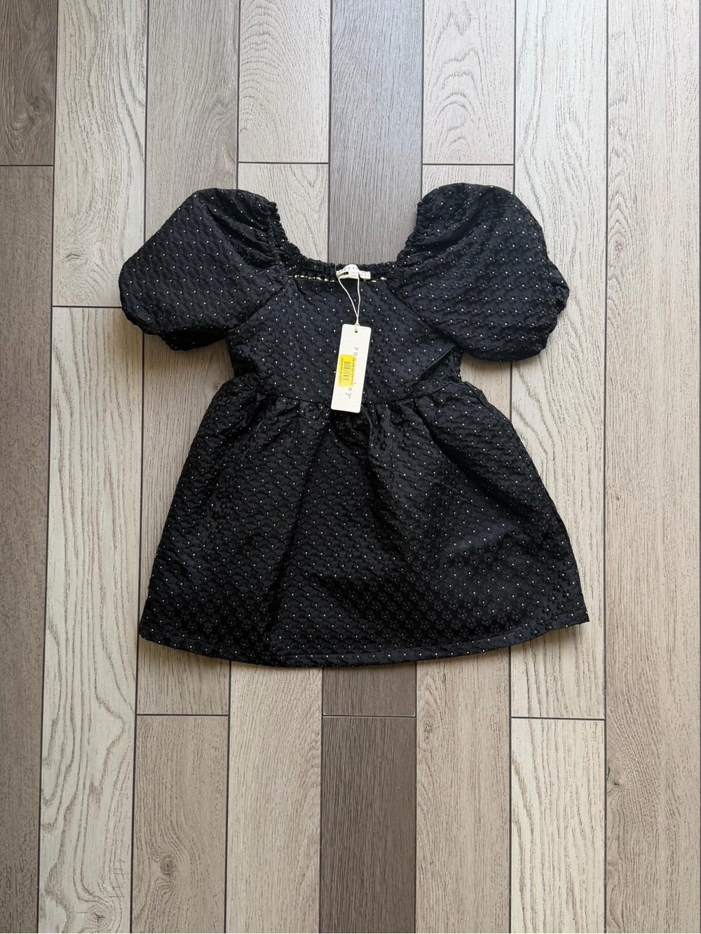 Copper Key Black Puff-Sleeve Dot-Texture Girls' Dress NWT 3T